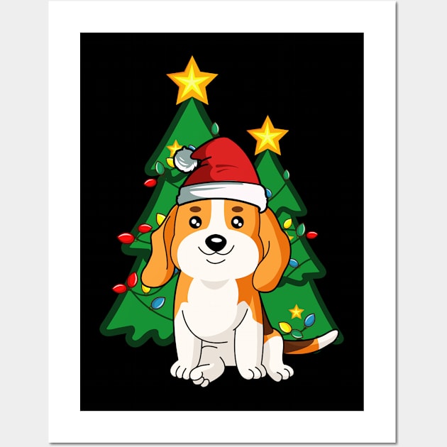 Cute Beagle Dog Christmas Holiday Santa Xmas Tree Winter Gift Wall Art by TheBeardComic